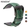 20mm 22mm 24mm 26mm Handmade Crazy Horse Leather Strap Women Men Cowhide Watch Band Strap Watch Accessories Steel Buckle Green
