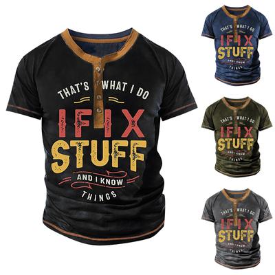 Муж. Футболка Футболки Графика Текст Черный Военный стиль Зеленый Бассейн Темно-серый 3D-печать Уличный стиль С короткими рукавами На пуговицах С принтом Одежда Классический