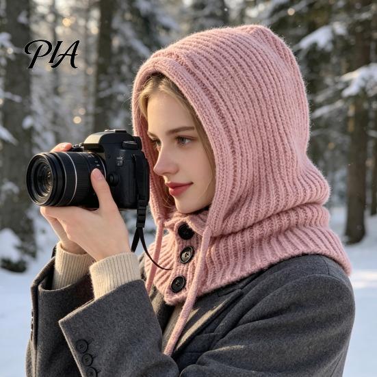 Women Winter Hat Hooded Scarf for Winter, Knit Pullover Balaclava Hood Knitted with Neck Warmer Adjustable Drawstring, Warm Gaiter Skull Cap