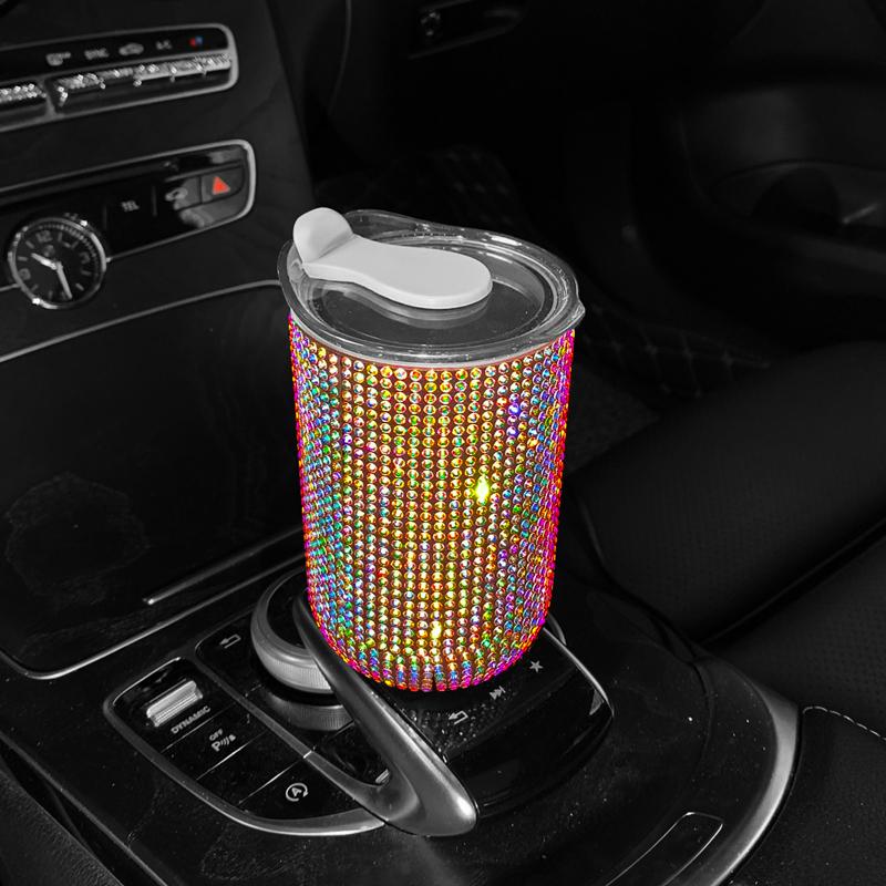 Автомобильная хрустальная кружка для напитков из нержавеющей стали с крышкой, соломенная бутылка для воды с блестками и бриллиантами, автомобильная кофейная кружка