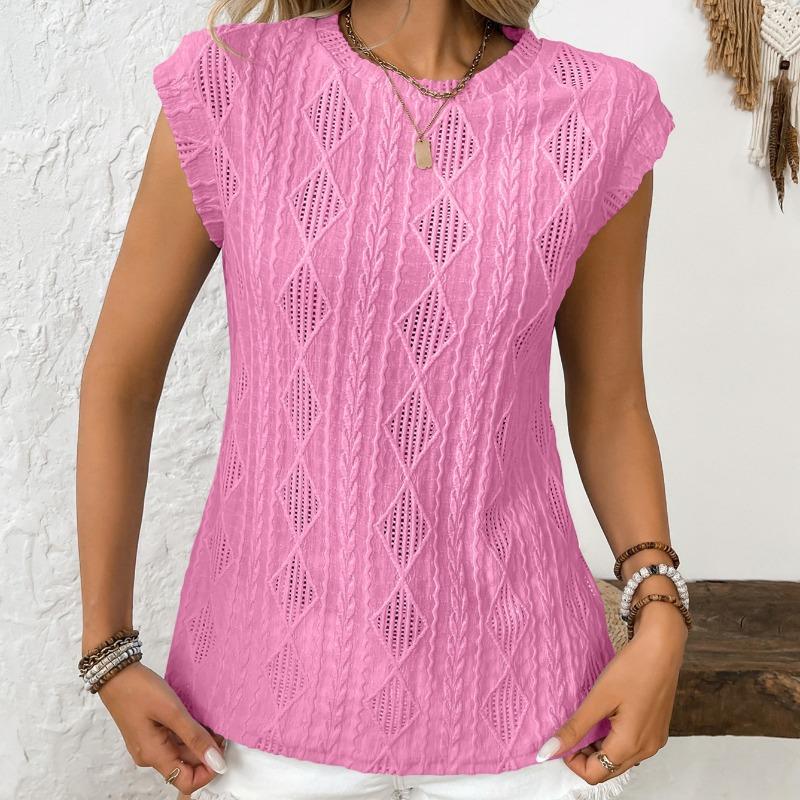 Летняя новая жаккардовая футболка с круглым вырезом и коротким рукавом, свободная футболка для женщин, модная облегающая повседневная футболка для женщин, элегантные винтажные однотонные футболки 26623