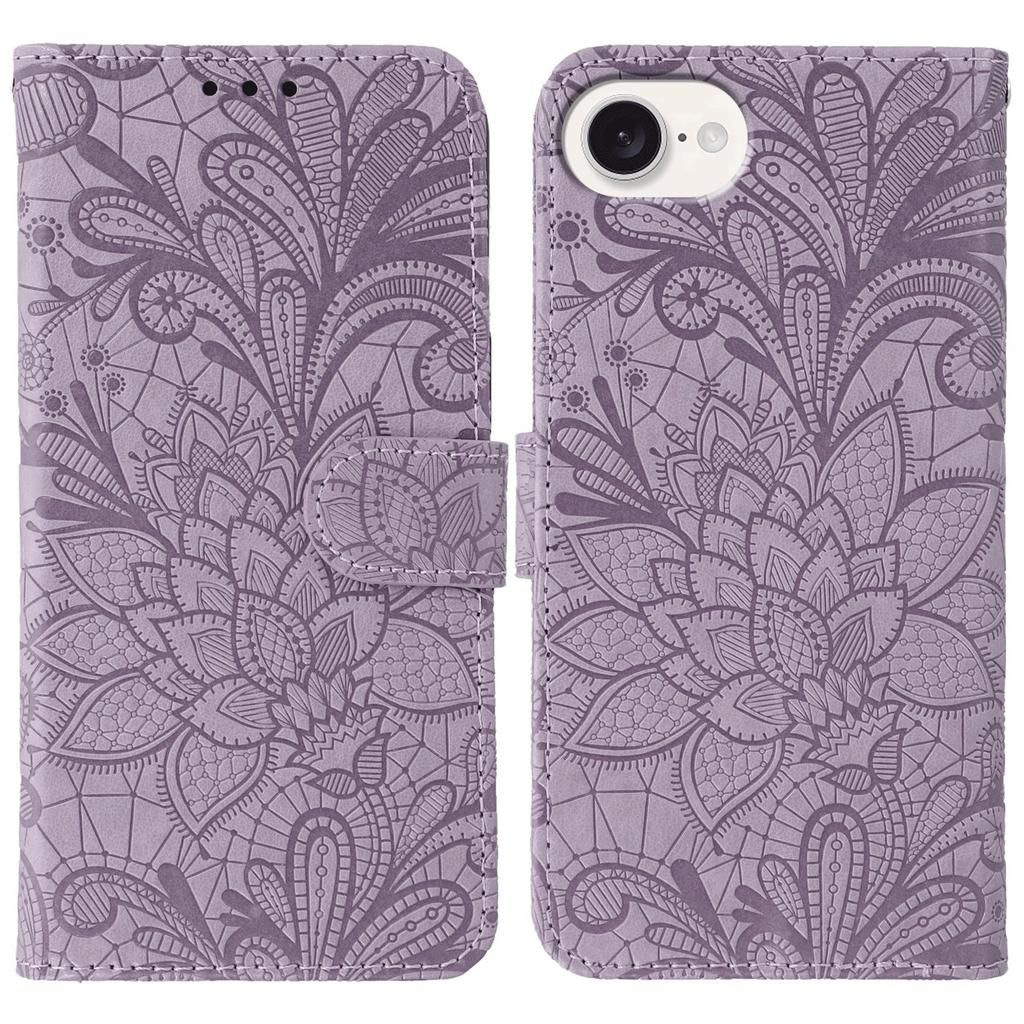 For iPhone 16e Case Lace Flowers PU Leather Flip Wallet Phone Cover