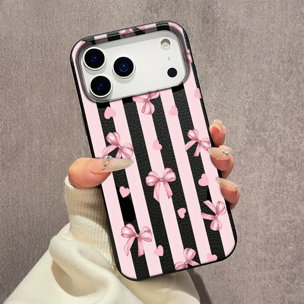 Для iPhone 16 Pro Max Матовый Полуполосатый Чехол-бампер с Бантом для IPhone 16e 15 14 13 12 11 Pro 16 Plus Air Cover Funda