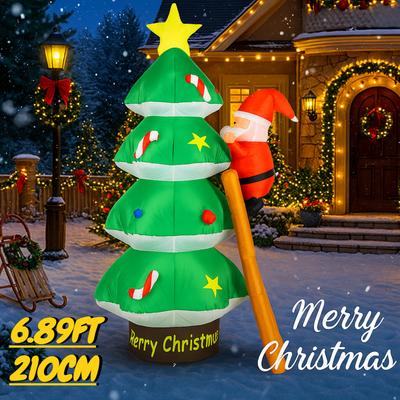 6.89ФТ Надувная игрушка Рождественская елка Лестница Санта Клауса Светодиодная подсветка Рождественское украшение для двора, лужайки, вечеринки Рождественские товары для дома, украшение, подарок