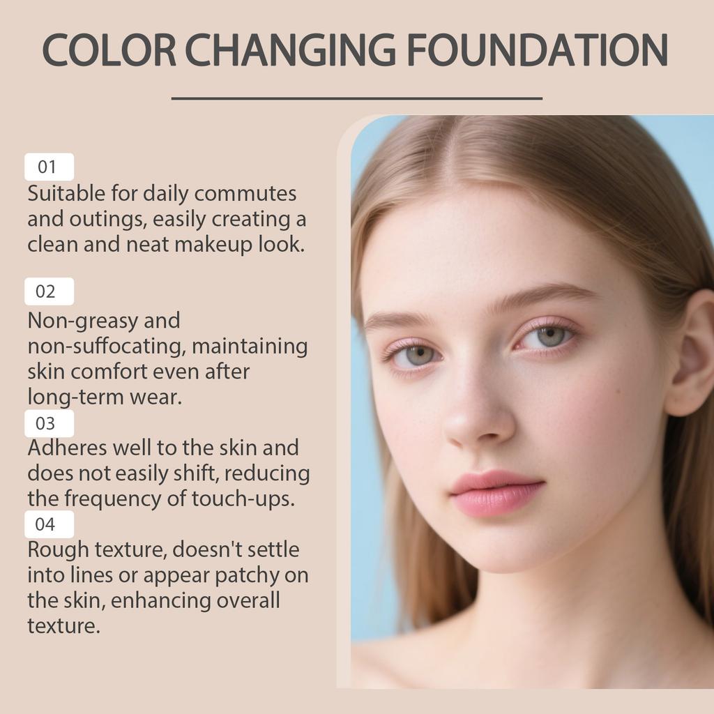 Natural Color Temperature Adjusting Foundation Liquid, Face Skin Tone Even Soft Finish, Long-Lasting Shiny Fine Clear Liquid Foundation 30ml