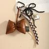 Handmade Pearl Butterfly Heart Bag Charm With Brown Bow For Fashion Accessories