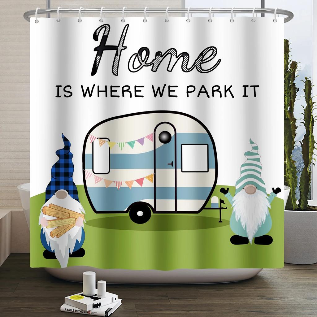 Занавеска для душа Кемпер Счастливый Кемпер Прицеп Автомобиль Автодом Лес Гора Палатка Кемпинг Ванная Занавеска для душа Водонепроницаемая Занавеска для ванны