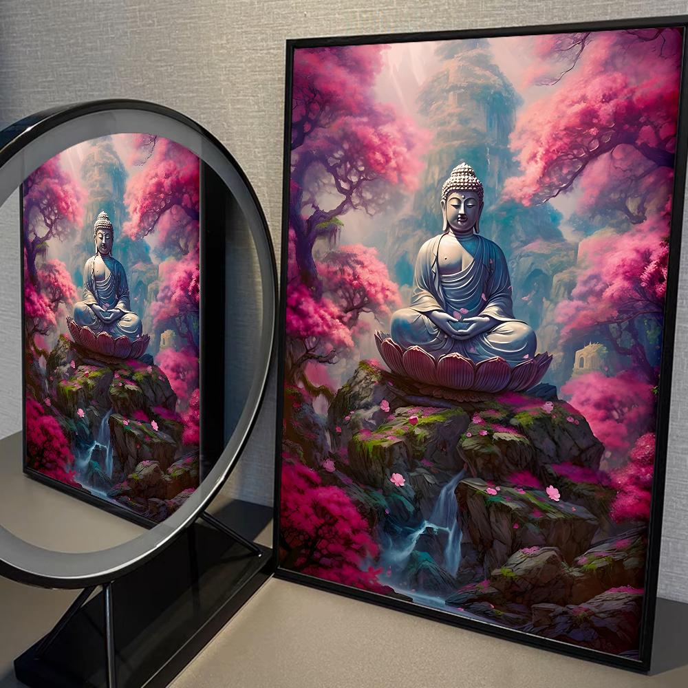 Камень Древний Будда Самоклеящийся Художественный Плакат Ретро Наклейка Из Крафт-Бумаги DIY Комната Бар Кафе Винтажная Декоративная Живопись