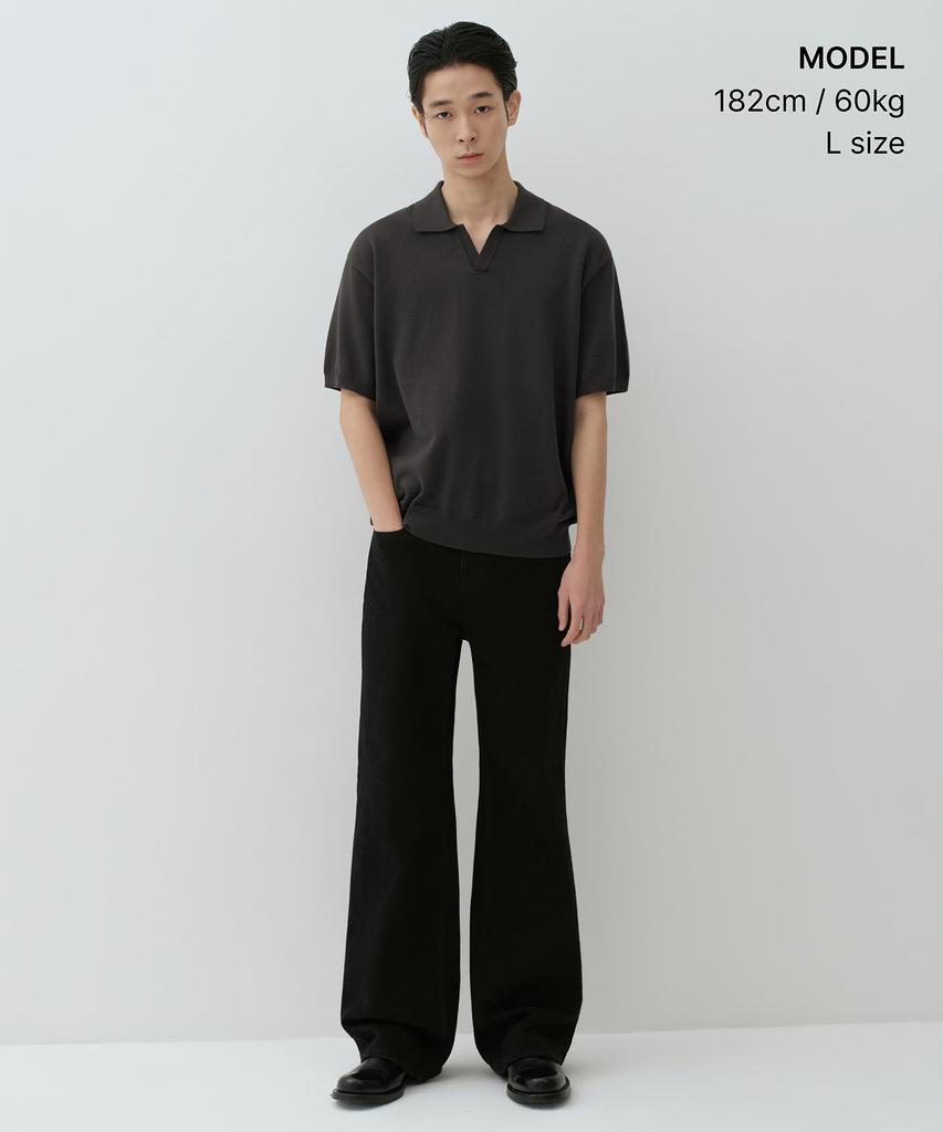 MUSINSA STANDARD Washable Supima Cotton Slit Neck Knitted Polo Shirt [Dark Grey]