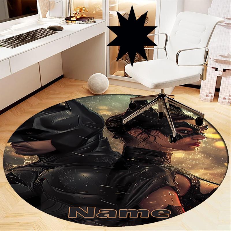 Custom Name Batman Printed Round Rug Carpet Chair Rug Area Rug Entryway Doormats,for Office Chair Living Room Bedroom Kitchen Room.