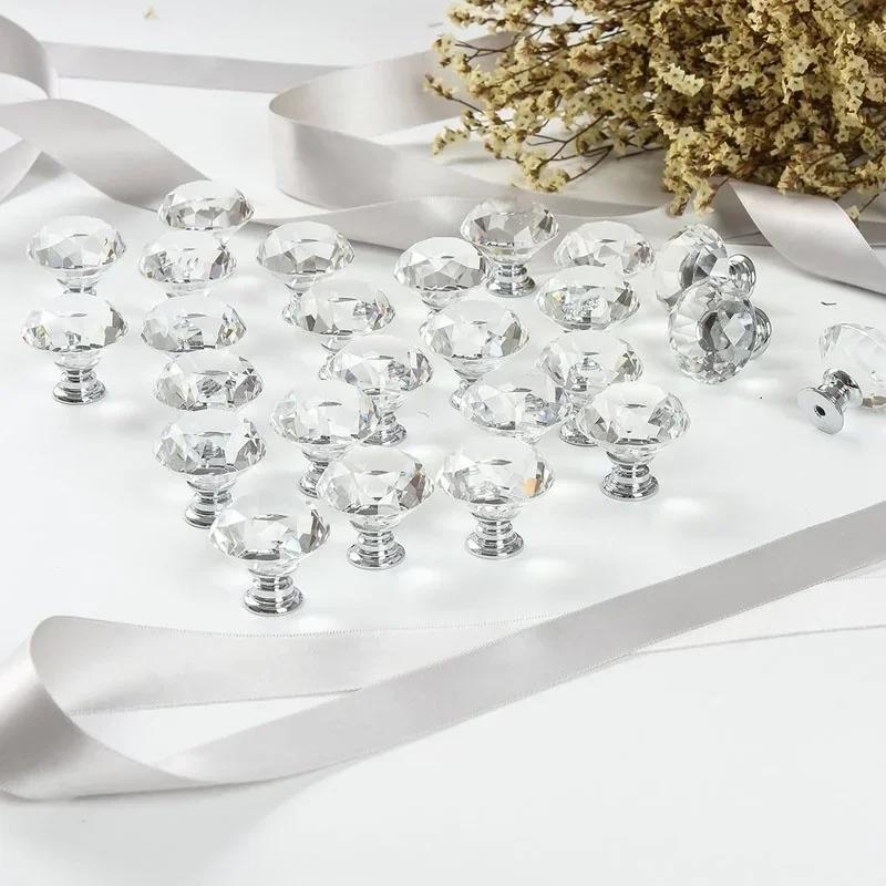 5 шт. 30 мм хрустальная мебельная ручка с винтами, ручка-пуговица для ящика шкафа в форме бриллианта, декоративные шарики