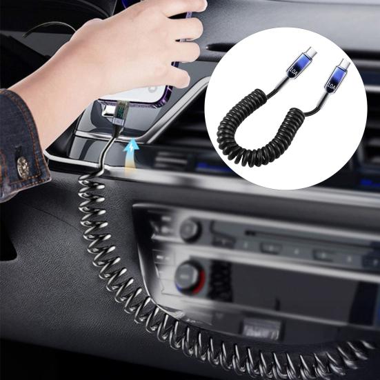 Yousheng 100cm 120W USB-C to USB-C Cable 10A Coiled Retractable Spring Car Charger Fast PD Charging Cable for Phone