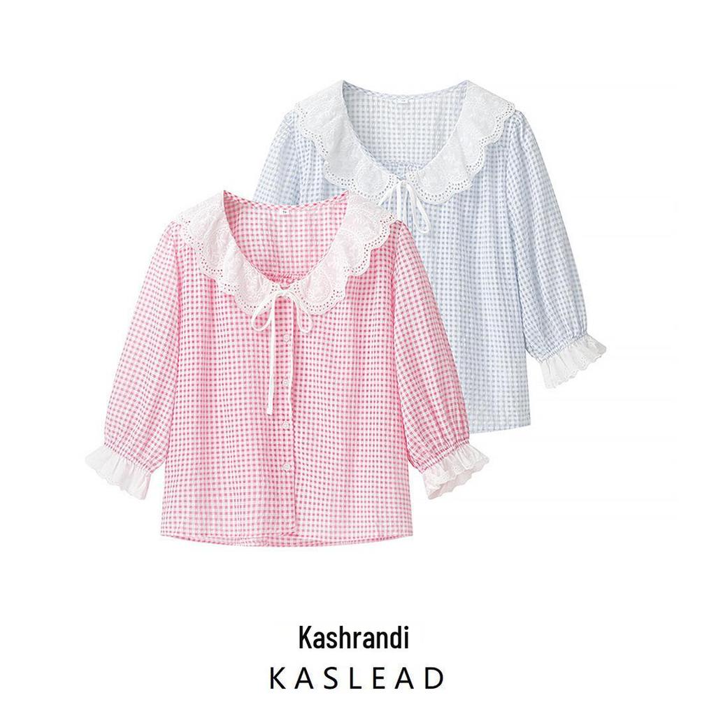 Spring 2025 Women's Fashion: European & American Style Peter Pan Collar Embroidered Shirt