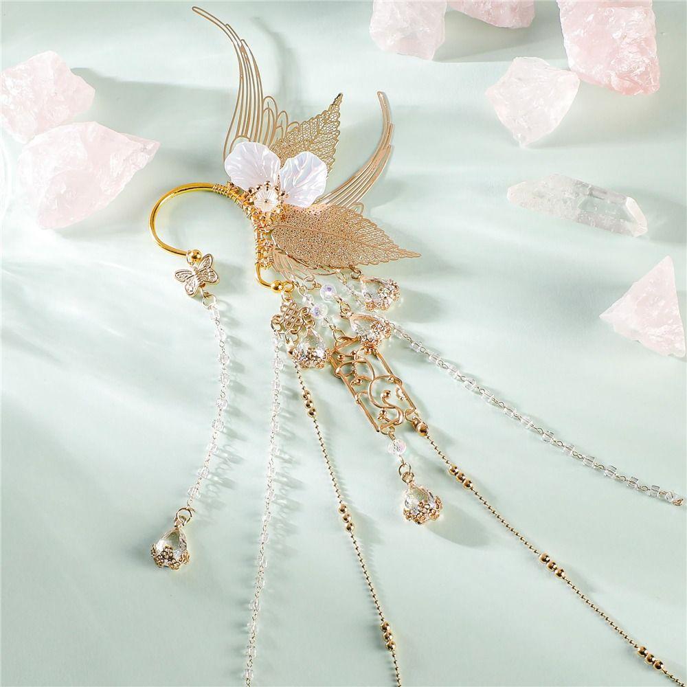 Каффы для ушей в виде эльфа с белым цветком, золотые манжеты для ушей в виде русалки для Хэллоуина, Рождества, свадьбы, вечеринки