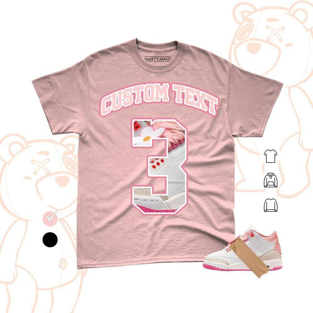 AJ 3 Spring Flowers Number CLP Number 3 CM3 Custom Text, Streetwear Graphic Tee, Sneaker Match Shirt and kids tshirt, Bella Canvas Color Pink
