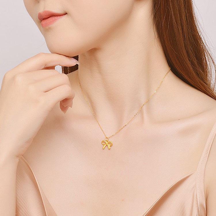 Золотой Кулон-Бант на Шею для Женщин - Матовая Цепочка 18K Золото Подарок