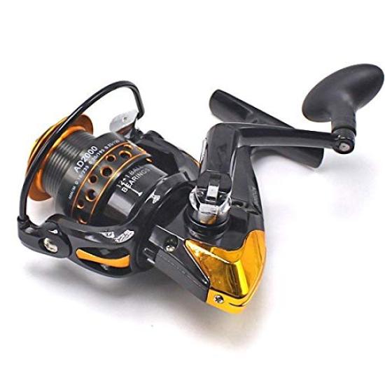 Wellvie Octopus Fishing Spinning Reel 5.5:1 2000 Reel Aluminum Spool Bearing 12+1BB AD Series 2000 (Black x Yellow)