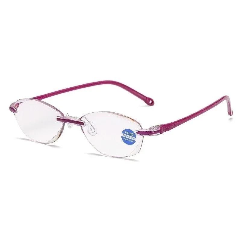 New Stylish Diamond-Cut Rimless Reading Glasses for Women Blue Light Blocking Eyeglasses Classic Style Presbyopic Eyewear