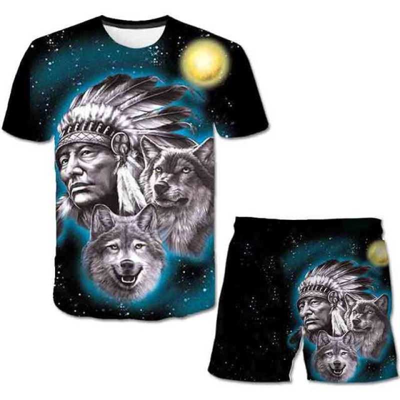 Летние детские футболки с волком, шорты, костюмы, топы с короткими рукавами с героями мультфильмов для мальчиков и девочек + брюки с эластичной резинкой на талии, комплект одежды из 2 предметов