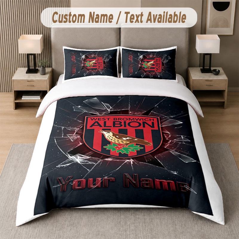 Custom Bedding Set West Bromwich Albion FC Pattern, Print Name Text 1 Duvet Cover plus 2 Pillowcases Home Textile