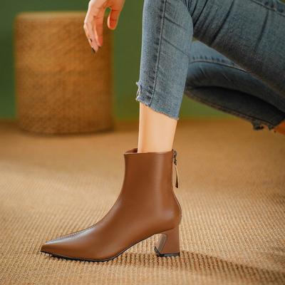 Узкие ботильоны Французские остроносые белые ботильоны на высоком каблуке женские на толстом каблуке 2025 новые женские ботинки полусапожки женские на среднем каблуке