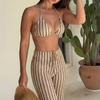 1011 European and American striped bikini set beach vacation with trousers split swimsuit three-piece set