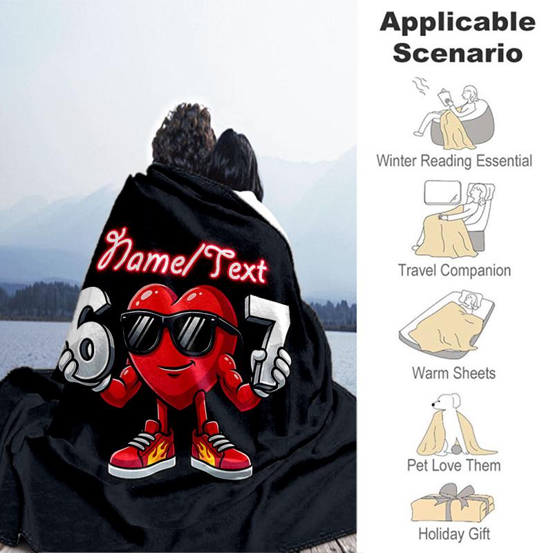 1PC Custom Name Heart Sunglasses Numbers flannel blanket versatile,all-season throw suitable for the living room,bedroom,camping,travel,and gift