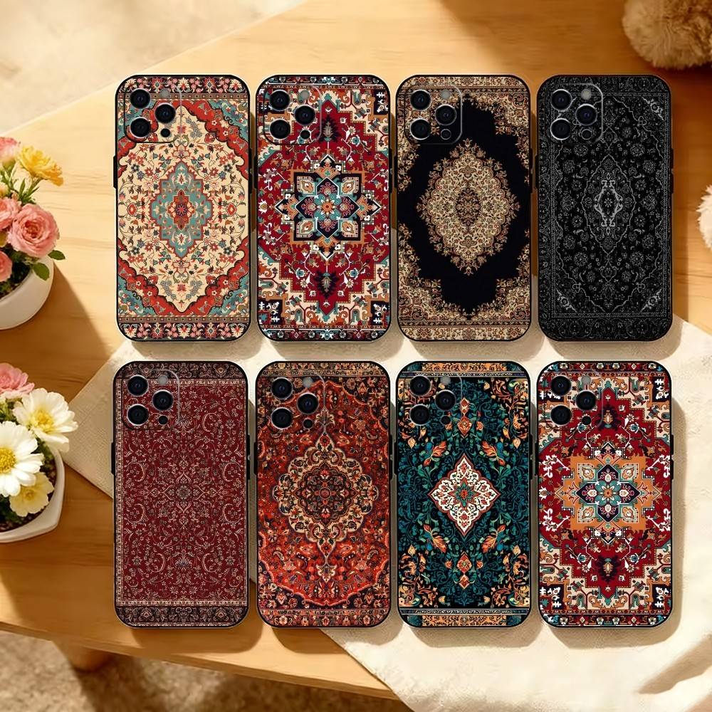 Винтажный Персидский Ковер Искусство Чехол для Телефона Для iPhone 17, 16,15,14,13,12,11 Plus,Pro Max, Другие Мягкий Черный Чехол