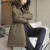 BITCED Winter Parka - Women's Relaxed-Fit Mid-Length Cotton Coat with Large Fur Collar