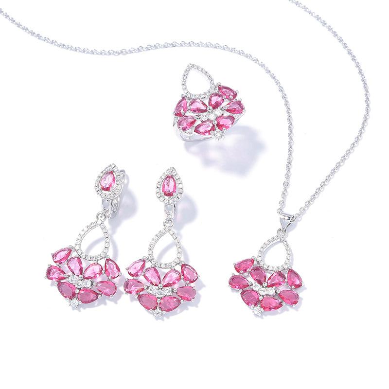 Изысканное фиолетовое ожерелье из циркона, серьги, кольца, комплект ювелирных изделий, роскошный комплект из трех предметов для девочки с супер-вспышкой циркона