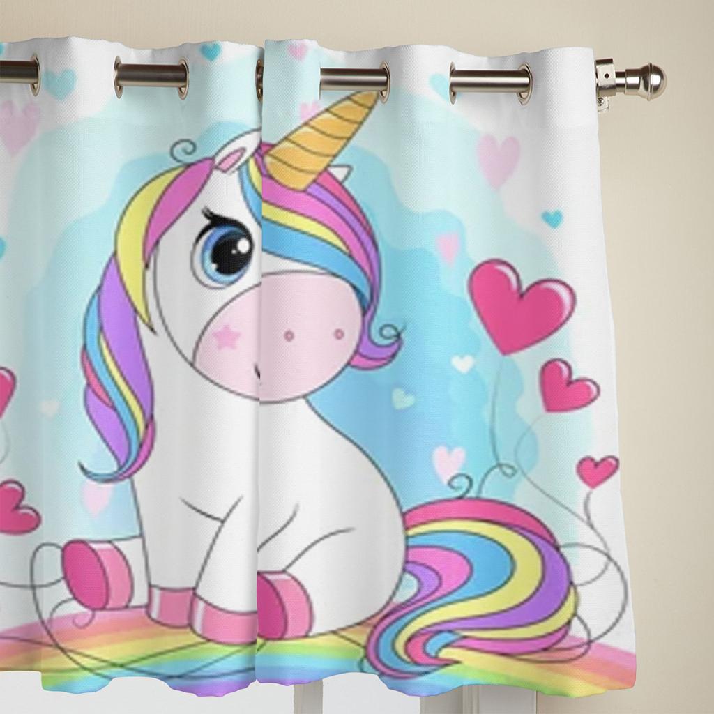 Cute White Unicorn Window Curtains For Living Room Bedroom Luxury Modern Kitchen Curtains Fabric Drapes
