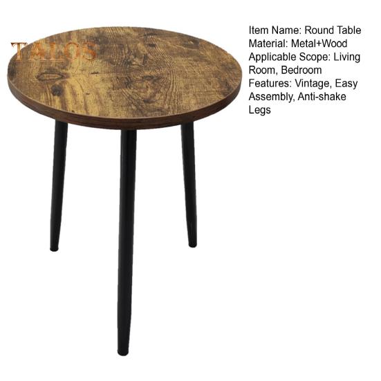 Круглый приставной столик, деревянная столешница с металлической ножкой, винтажный многофункциональный приставной столик для гостиной, спальни, экономящий место
