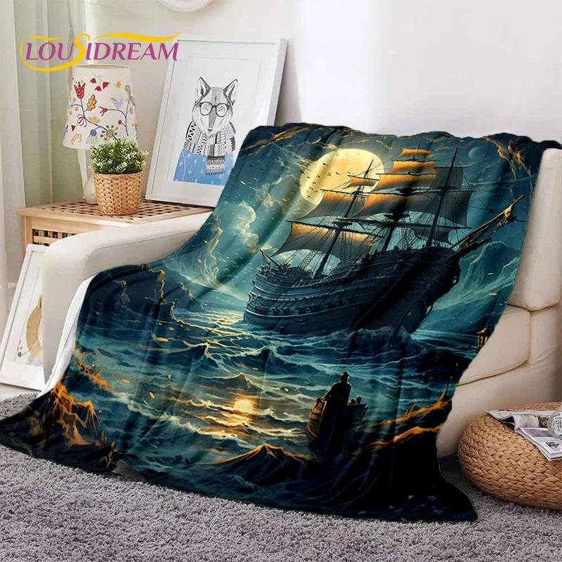 Ancient Pirate Ship Boat,Barque,Sailboa Soft Flannel Blanket,Throw Blanket Comfortable Blanket for Picnic Beds Sofa Home Bedroom
