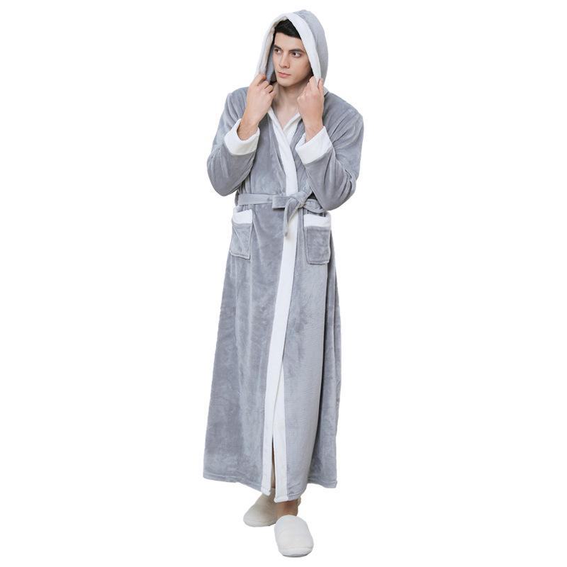 Зимняя ночная рубашка из кораллового флиса: Плотный фланелевый халат для пар, длинная пижама для мужчин и женщин, уютная домашняя одежда на осень/зиму.