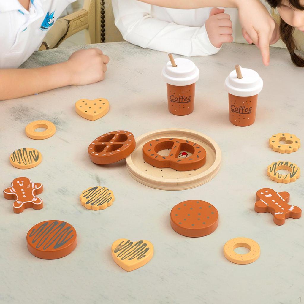 Wooden Cookie Play Food Set Kitchen Accessories Realistic Cookies Slice and Bake for Girls Boys