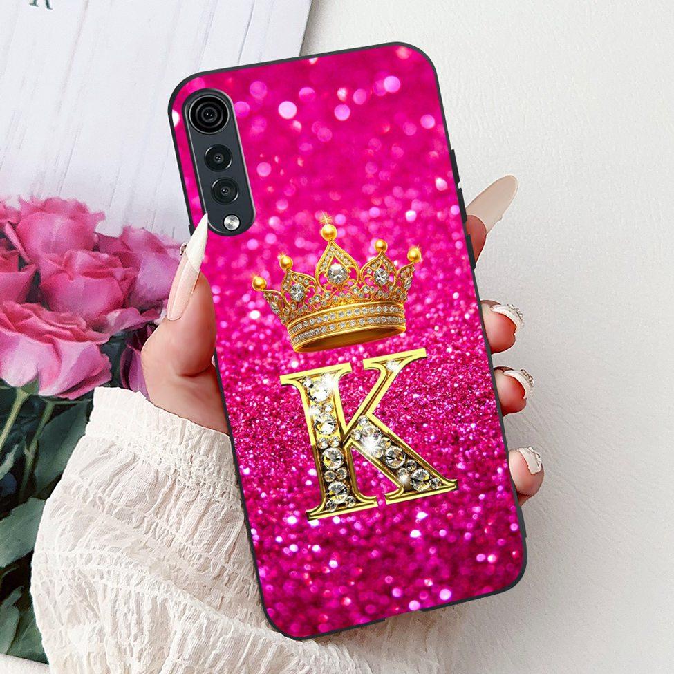 Для LG Velvet 4G 5G UW Задняя крышка Для LG Velvet 5G UW Чехол Модный Роскошный Буквы A-Z Корона 2D Расписной Мягкий Черный Чехол для Телефона