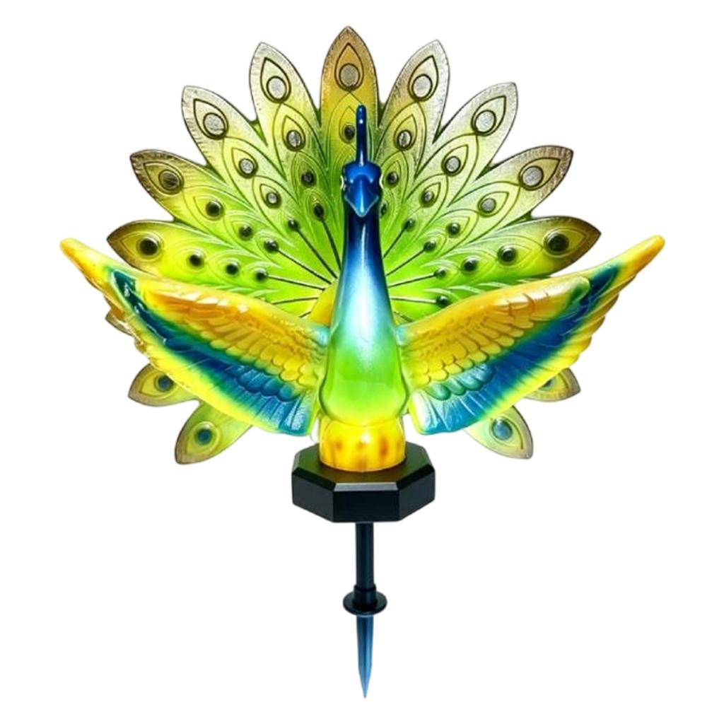 Peacock Solar Stake Sculpture Garden Outdoor LED Light Warm Glow Yard Lawn Decor Art Gift