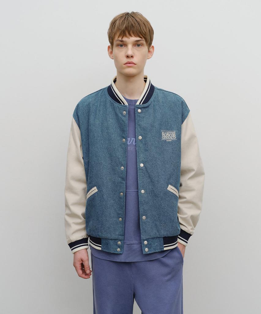 Marith + Franois Girbaud Classic Logo Embroidery Denim Varsity Jacket Light Blue
