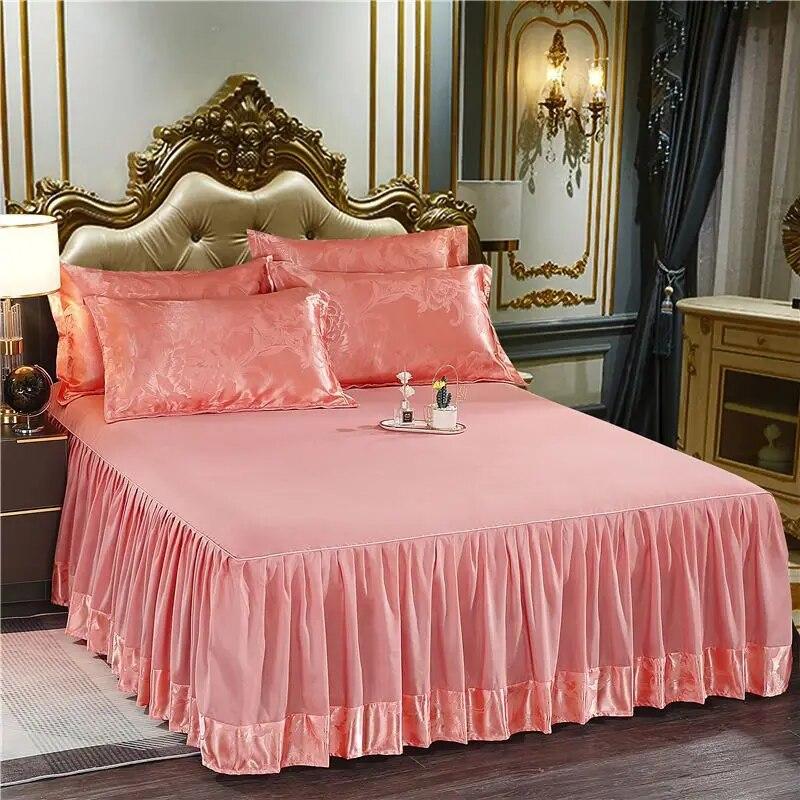Plush Jacquard Bed Skirt Three-piece Sheet Bed Anti-slip Double Bed Spread Queen King Size Mattress Protective Cover
