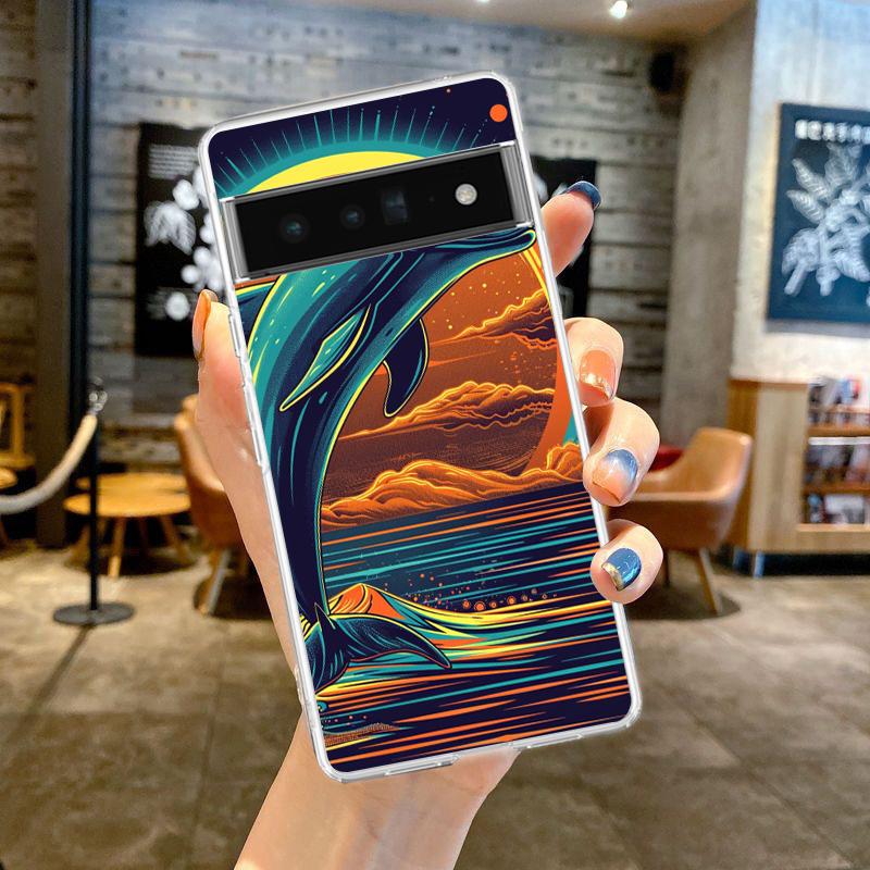 Чехол для телефона для Google Pixel 9 8 7 6 5 4 4XL 7A 6A 5A 4A 3A Pro XL Прозрачный Мягкий ТПУ Корпус Океан Милый Дельфин Морская Черепаха