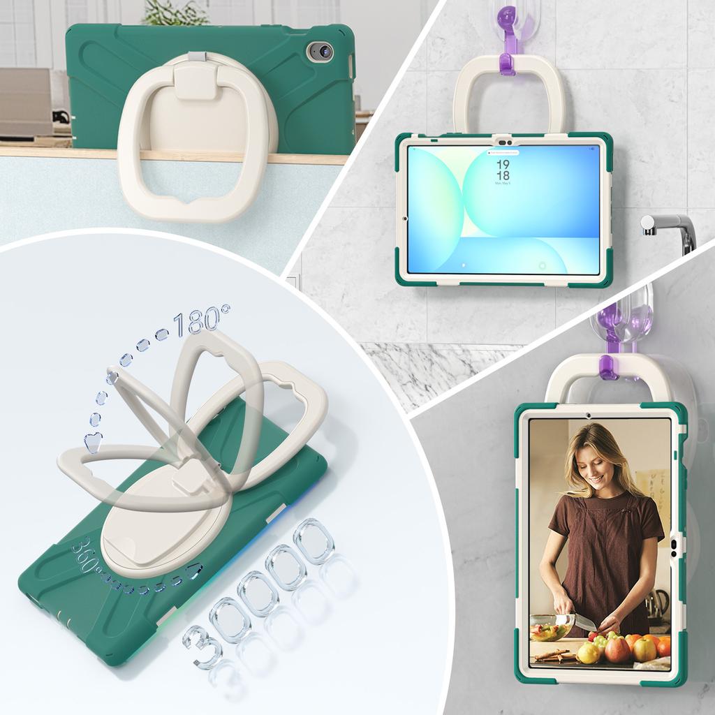 360 Rotating Kids Case for Samsung Galaxy Tab S10 FE Plus 2025 13.1 Inch SM-X620 SM-X626B Armor Stand Cover with Shoulder Strap