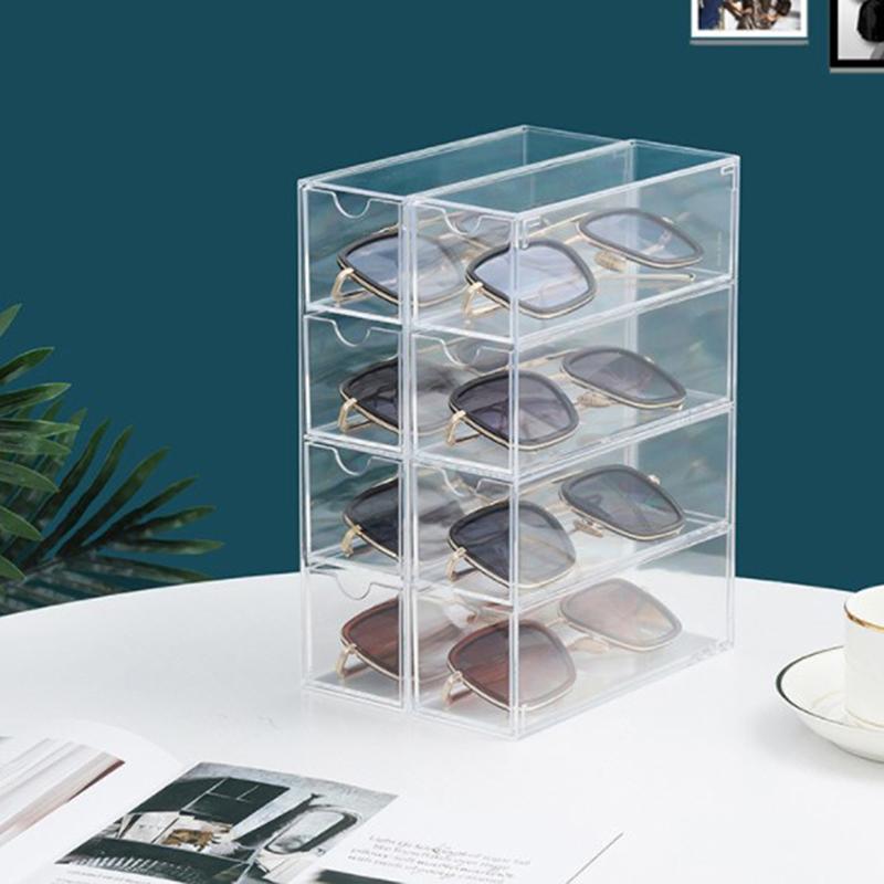 4-слойный пластиковый ящик для хранения, прозрачный пылезащитный стеллаж для хранения очков