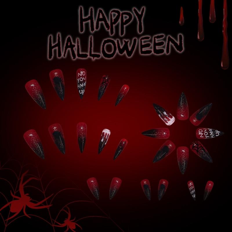 Хэллоуин Накладные ногти Французские кончики Накладные ногти Акриловые ногти Миндалевидные накладные ногти Клеящиеся ногти Наклейки для ногтей для женщин