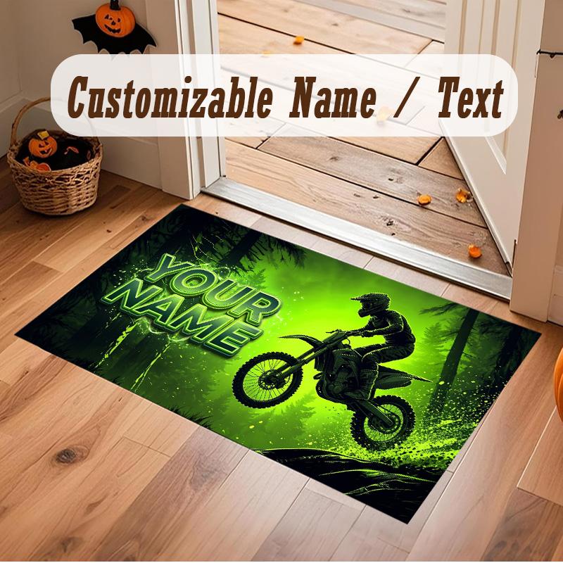 Motorcycle Biker Theme Soft Crystal Velvet Rug Custom Name & Text Print Non Slip Floor Rug for Bedroom Living Room