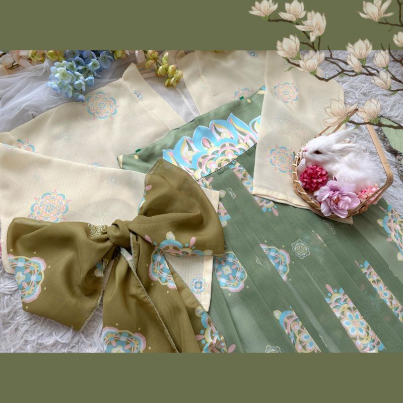 Chinese Tang Dynasty Style Print Restored Hanfu One-piece Chest-length Skirt Suit For Women