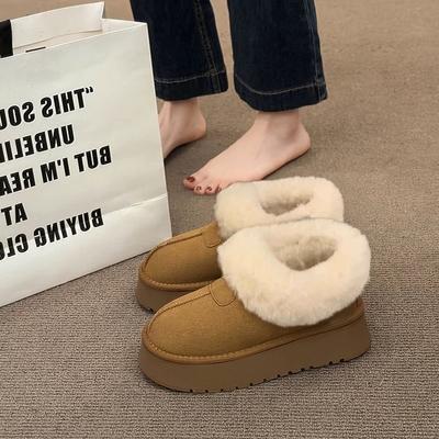 Женские зимние ботинки на толстой подошве, бархатные утепленные, теплые, женская обувь 2025, новая пушистая обувь, обувь-буханка, низкие хлопковые ботинки