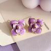 Purple Enamel Oil Flower Stud Earrings for Women Elegant Blooming Gardenia Flowers Earrings Wedding Party Sweet Jewelry Gift