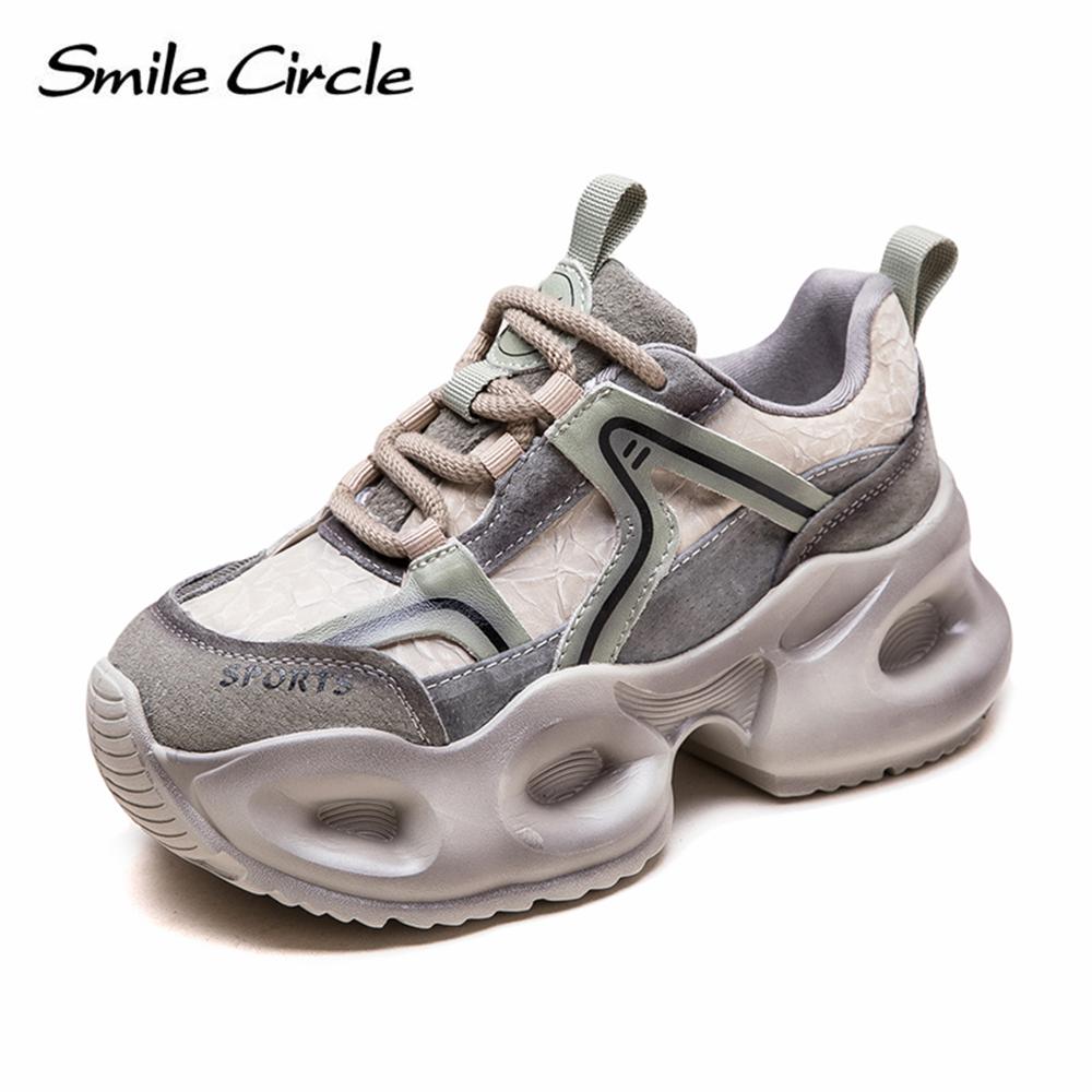 Кроссовки из натуральной кожи с круглым носком и толстой подошвой, удобная модная повседневная обувь