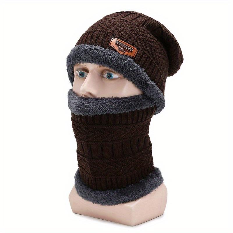 1pc Winter Woolen Windproof Knitted Warm Cap, Men's Winter Scarf Neck Set