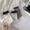 Cotton Women's Autumn and Winter Color-matched Double-seam Fabric Label Black Fungus Edge Polka Dot Pile Socks Are Versatile and Simple